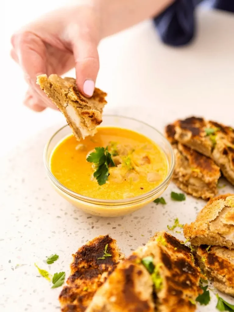Vegan cheesy bread with chickpea curry dip is the perfect supper idea!